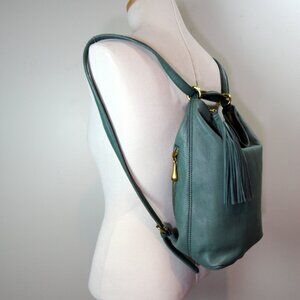 HOBO Blaze Green Leather Convertible Bucket Backpack Shoulder Sling Bag Handbag